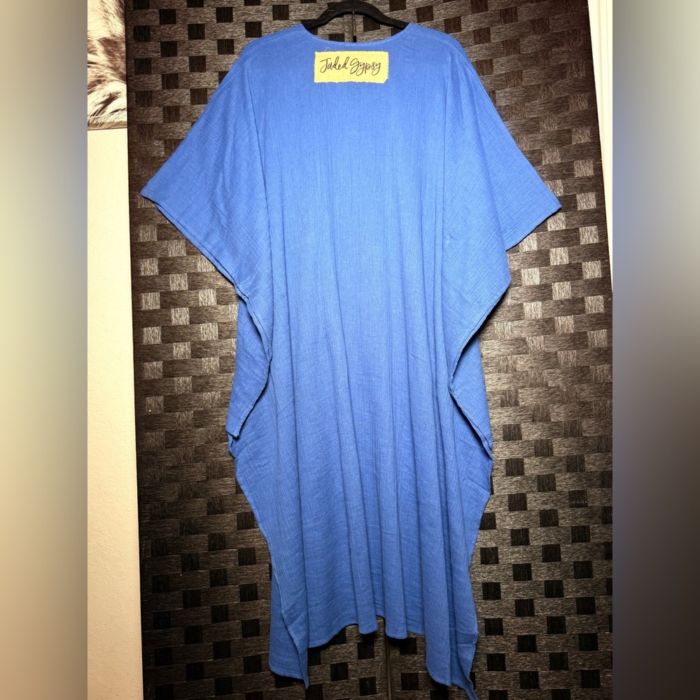JADED GYPSY Hi-Low Blue Gauze 100% Cotton Boho Poncho Top - Picture 4 of 7